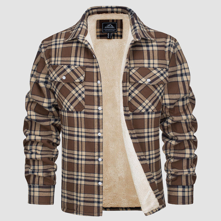 Sobrecamisa de Franela a Cuadros con Forro Sherpa para Hombre en color caqui
