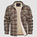 Sobrecamisa de Franela a Cuadros con Forro Sherpa para Hombre en color caqui