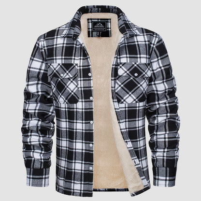 🔥Paul™ Hombres Sherpa Camisa Forro Polar Chaqueta de franela con 3 bolsillos Casual Plaid Button Down Abrigo de invierno