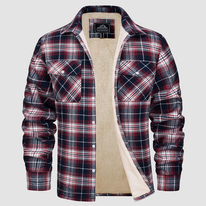 🔥Paul™ Hombres Sherpa Camisa Forro Polar Chaqueta de franela con 3 bolsillos Casual Plaid Button Down Abrigo de invierno