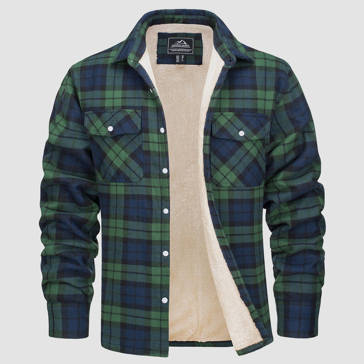 🔥Paul™ Hombres Sherpa Camisa Forro Polar Chaqueta de franela con 3 bolsillos Casual Plaid Button Down Abrigo de invierno