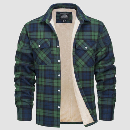🔥Paul™ Hombres Sherpa Camisa Forro Polar Chaqueta de franela con 3 bolsillos Casual Plaid Button Down Abrigo de invierno