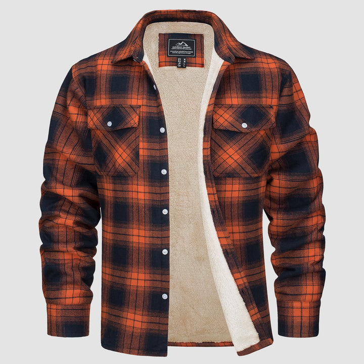 🔥Paul™ Hombres Sherpa Camisa Forro Polar Chaqueta de franela con 3 bolsillos Casual Plaid Button Down Abrigo de invierno
