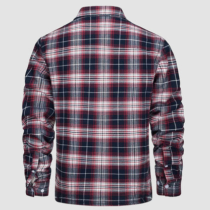🔥Paul™ Hombres Sherpa Camisa Forro Polar Chaqueta de franela con 3 bolsillos Casual Plaid Button Down Abrigo de invierno