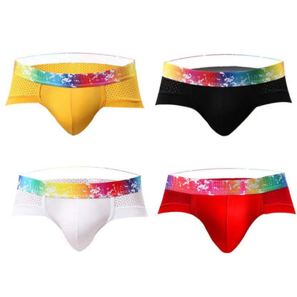 Slips para hombres sexys con cintura baja, ribete de color y malla transpirable.