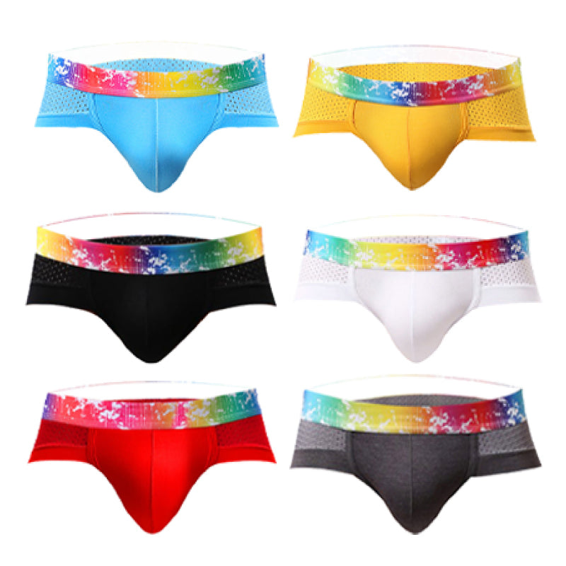 Slips para hombres sexys con cintura baja, ribete de color y malla transpirable.