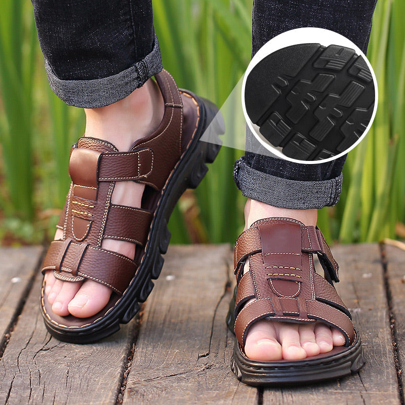 🔥49% DE DESCUENTO🔥Sandalias casuales de piel de alta calidad para hombre 【Antideslizantes, masaje de pies】