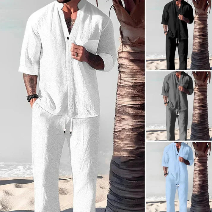 🌿Alta calidad 🌿Máxima comodidad💧Conjunto de dos piezas de algodón para hombre: Top y pantalón