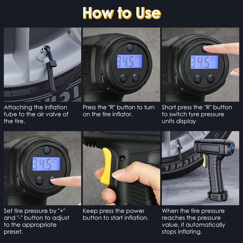 Compresor de aire portátil e inalámbrico con pantalla digita