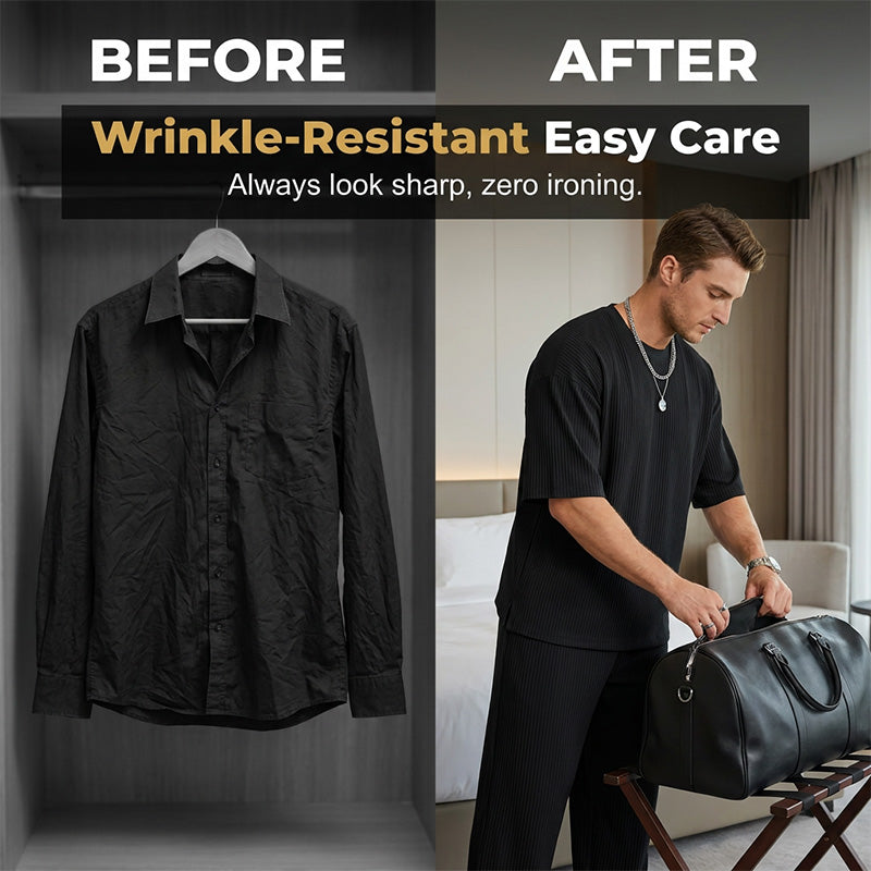🏀 ¡50% DE DESCUENTO POR TIEMPO LIMITADO! ✨ Chándal plisado para hombre – Acanalado, resistente a las arrugas, conjunto para estar en casa 🍂