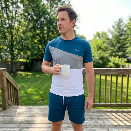 👕 ¡50% DTO. AHORA! 🎨 Conjunto de Camiseta y Shorts de Bloques de Color para Hombre – Algodón suave y transpirable – Perfecto para verano, deporte o descanso – Elegante y cómodo 🩳✨