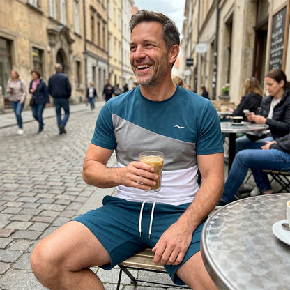 👕 ¡50% DTO. AHORA! 🎨 Conjunto de Camiseta y Shorts de Bloques de Color para Hombre – Algodón suave y transpirable – Perfecto para verano, deporte o descanso – Elegante y cómodo 🩳✨