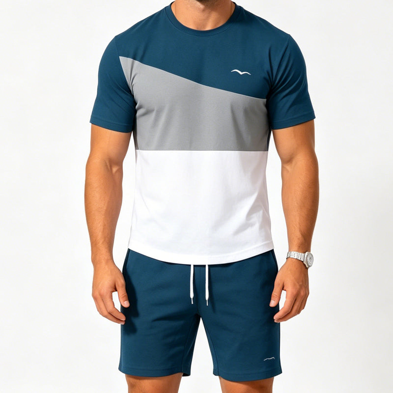 👕 ¡50% DTO. AHORA! 🎨 Conjunto de Camiseta y Shorts de Bloques de Color para Hombre – Algodón suave y transpirable – Perfecto para verano, deporte o descanso – Elegante y cómodo 🩳✨