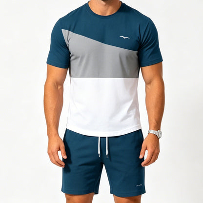 👕 ¡50% DTO. AHORA! 🎨 Conjunto de Camiseta y Shorts de Bloques de Color para Hombre – Algodón suave y transpirable – Perfecto para verano, deporte o descanso – Elegante y cómodo 🩳✨