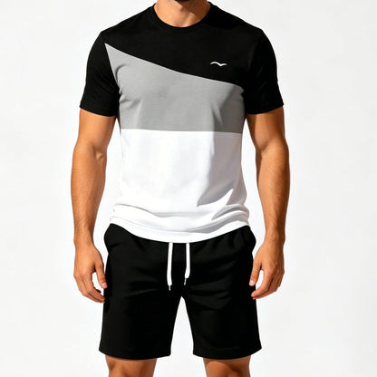 👕 ¡50% DTO. AHORA! 🎨 Conjunto de Camiseta y Shorts de Bloques de Color para Hombre – Algodón suave y transpirable – Perfecto para verano, deporte o descanso – Elegante y cómodo 🩳✨