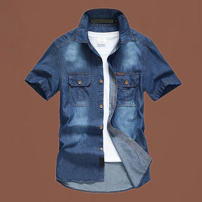 🔥50% DE DESCUENTO en productos seleccionados🎉Camisa de Mezclilla de Manga Corta Casual para Hombre