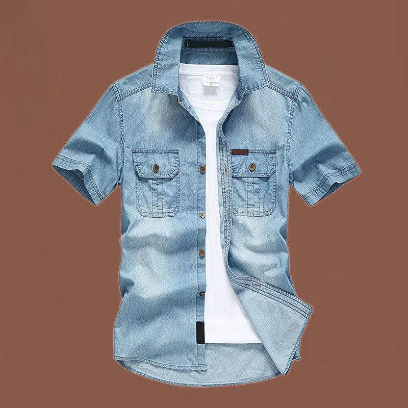 🔥50% DE DESCUENTO en productos seleccionados🎉Camisa de Mezclilla de Manga Corta Casual para Hombre