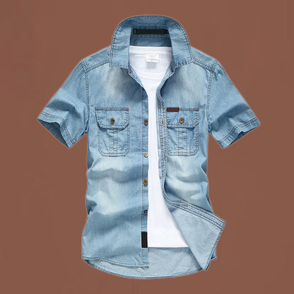 🔥50% DE DESCUENTO en productos seleccionados🎉Camisa de Mezclilla de Manga Corta Casual para Hombre