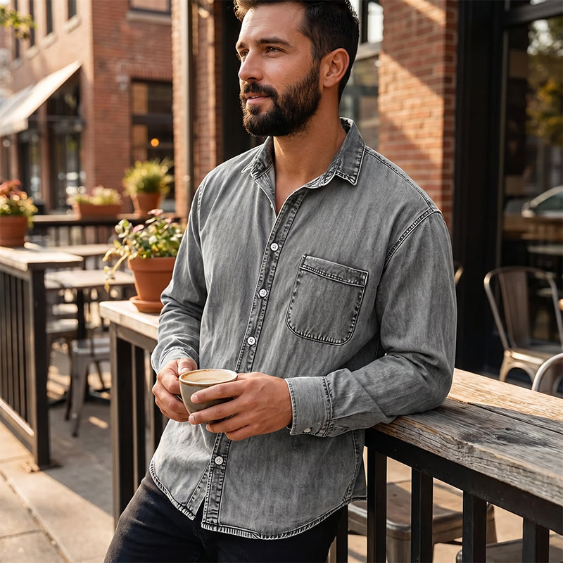 ⏰🔥 ¡OFERTA 50% OFF! 👔✨ Camisa de Hombre de Mezcla de Algodón – Fresca, Cómoda y Versátil con Bolsillo en el Pecho