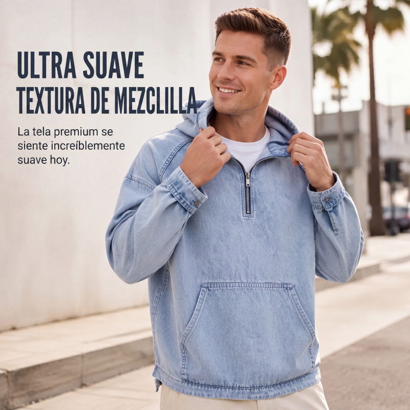 ⏰🔥 ¡OFERTA 50% OFF! 👔✨ Chaqueta vaquera casual de hombre con media cremallera