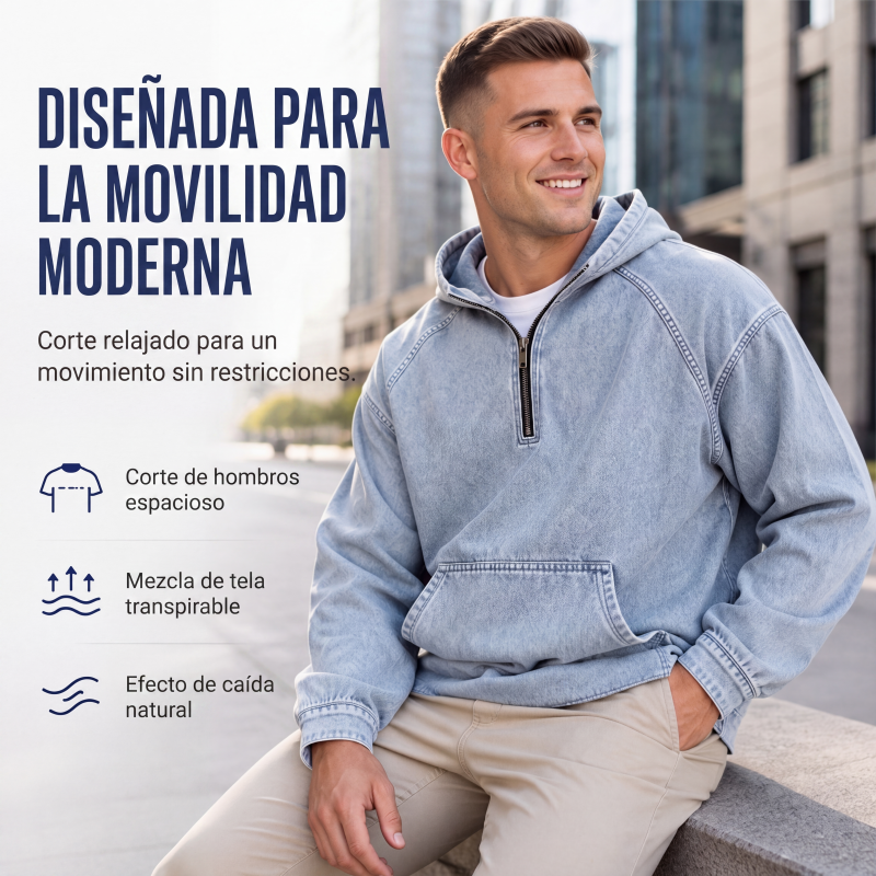 ⏰🔥 ¡OFERTA 50% OFF! 👔✨ Chaqueta vaquera casual de hombre con media cremallera