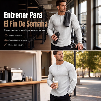🔥 OFERTA ESPECIAL | Henley Ajustada para Hombre con Textura Acanalada