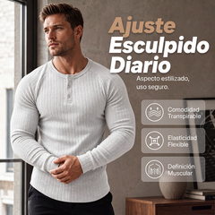 🔥 OFERTA ESPECIAL | Henley Ajustada para Hombre con Textura Acanalada