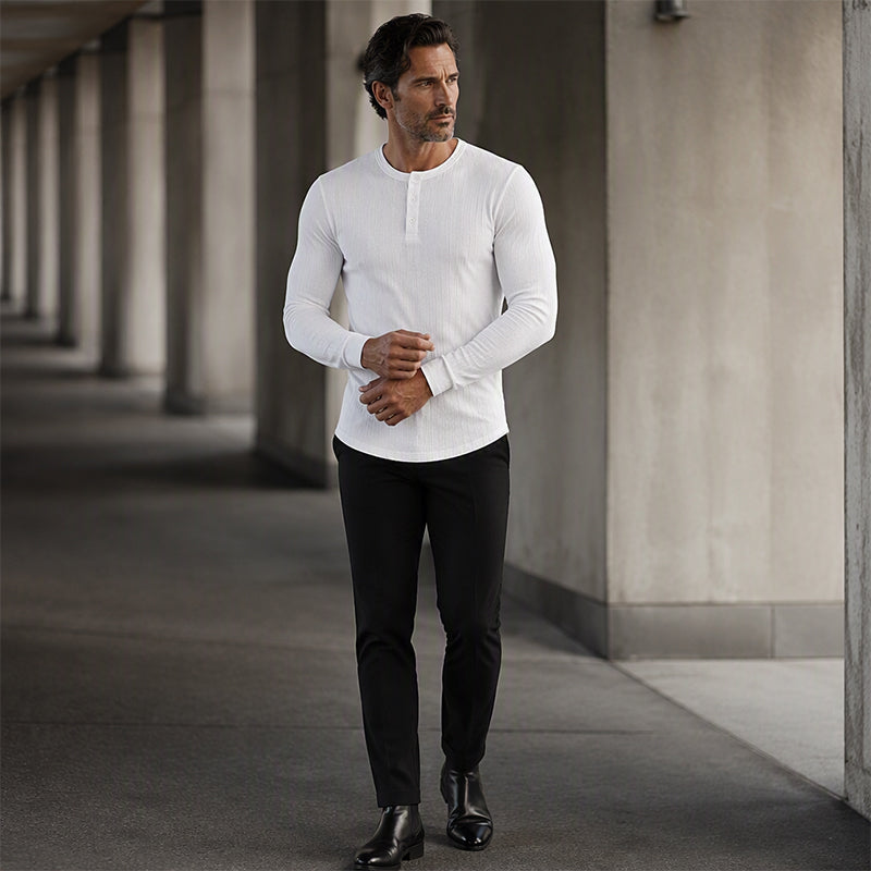 🔥 OFERTA ESPECIAL | Henley Ajustada para Hombre con Textura Acanalada