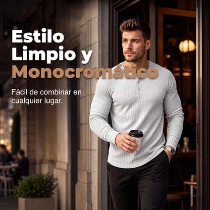 🔥 OFERTA ESPECIAL | Henley Ajustada para Hombre con Textura Acanalada