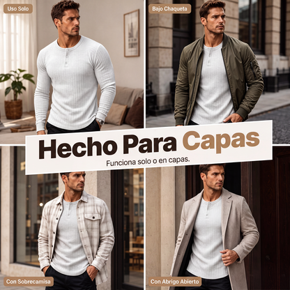 🔥 OFERTA ESPECIAL | Henley Ajustada para Hombre con Textura Acanalada