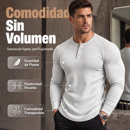 🔥 OFERTA ESPECIAL | Henley Ajustada para Hombre con Textura Acanalada
