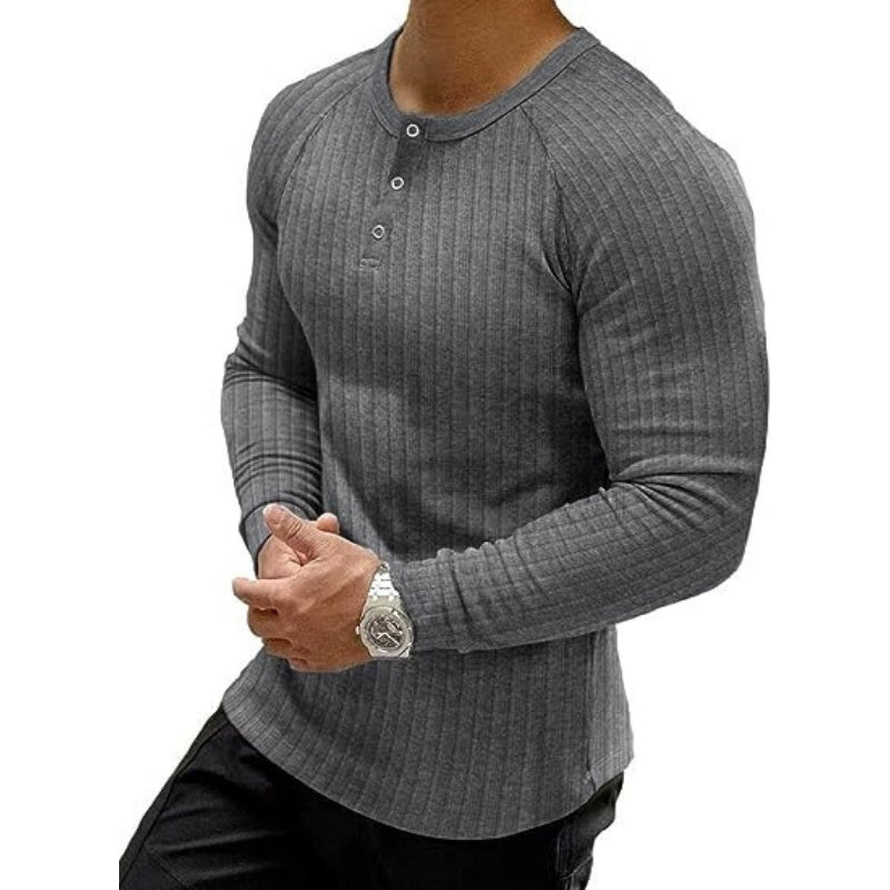 🔥 OFERTA ESPECIAL | Henley Ajustada para Hombre con Textura Acanalada