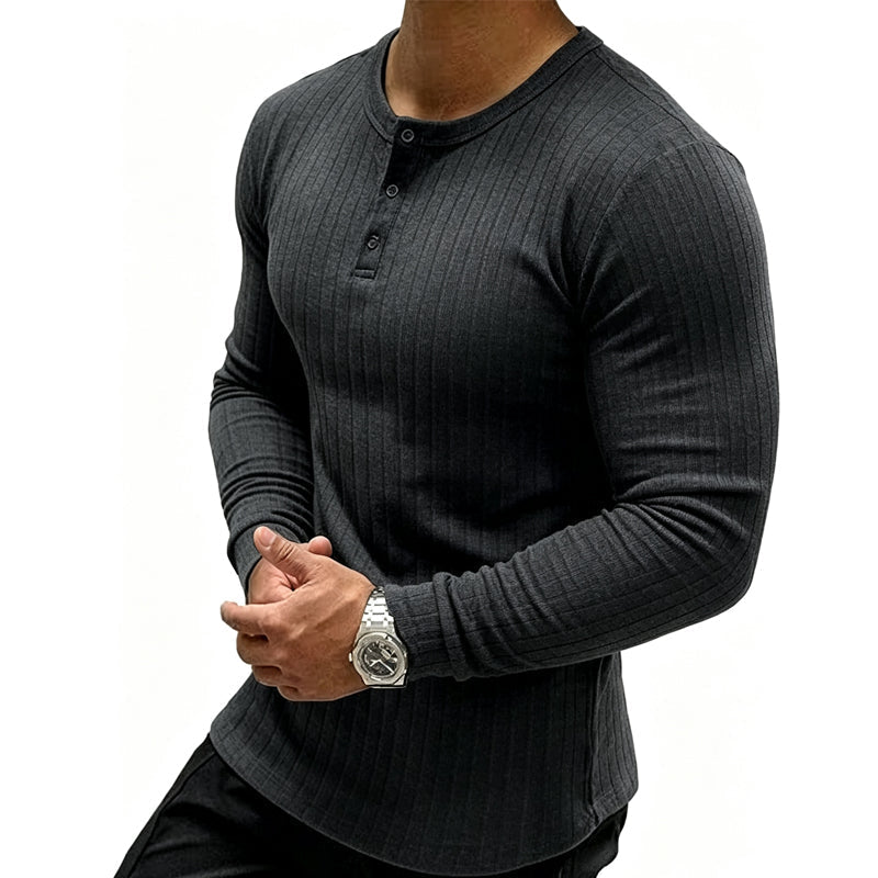 🔥 OFERTA ESPECIAL | Henley Ajustada para Hombre con Textura Acanalada