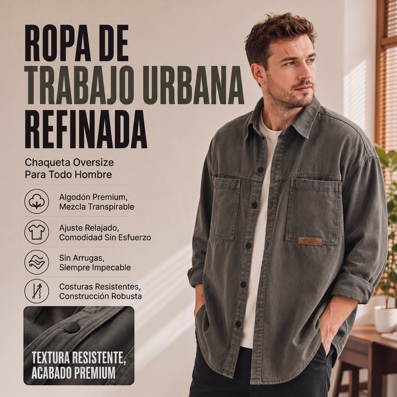 🔥 50% DE DESCUENTO🔥 Camisa utilitaria holgada de manga larga para hombre