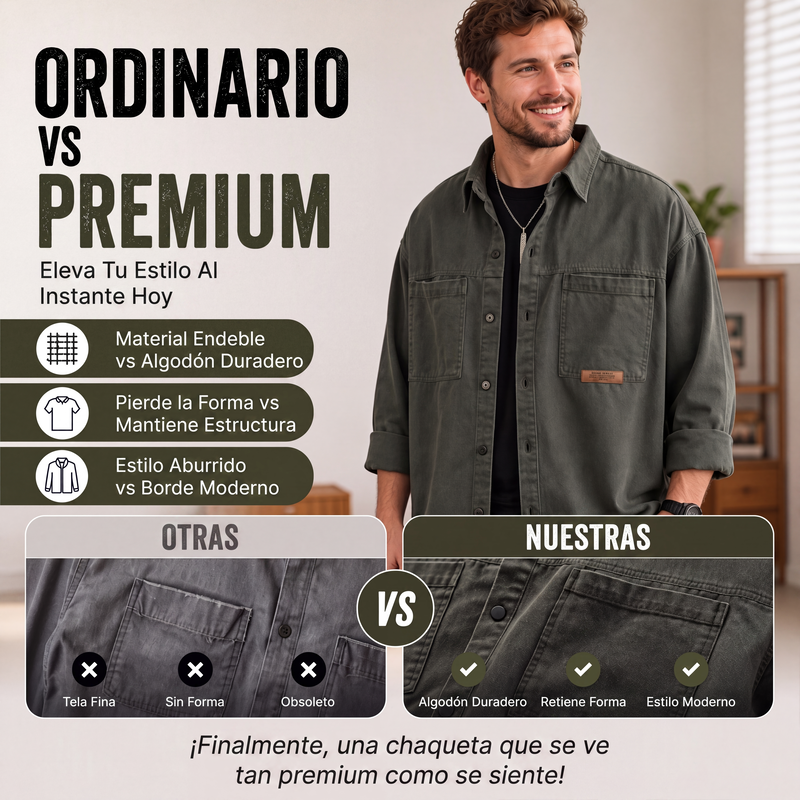🔥 50% DE DESCUENTO🔥 Camisa utilitaria holgada de manga larga para hombre