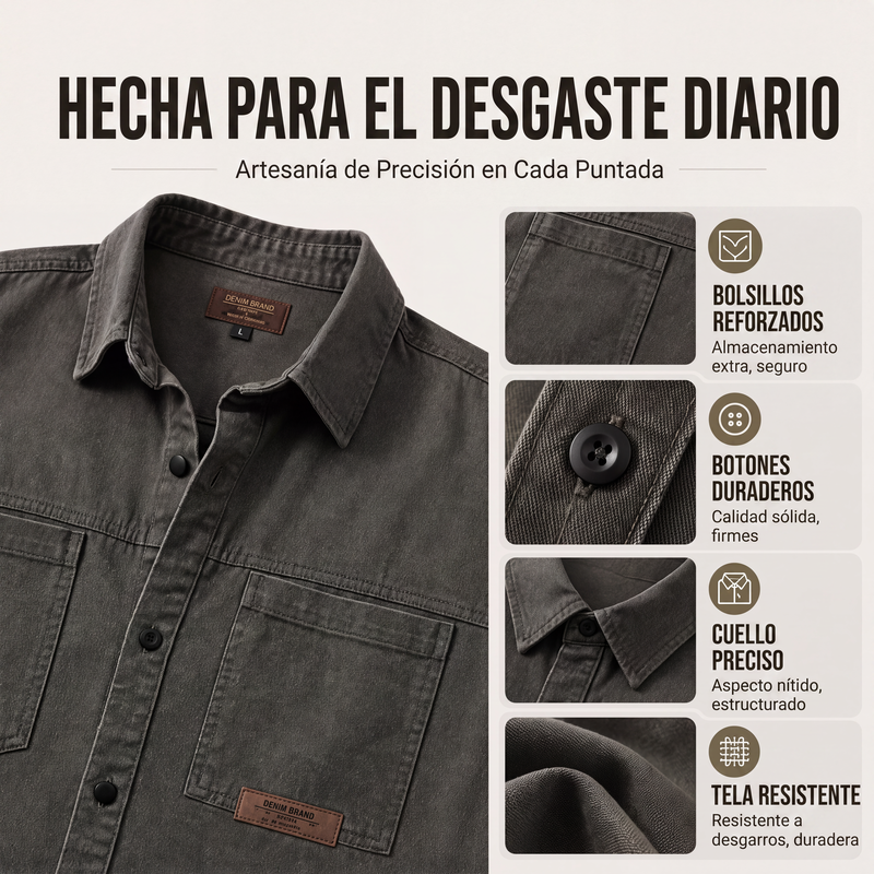 🔥 50% DE DESCUENTO🔥 Camisa utilitaria holgada de manga larga para hombre