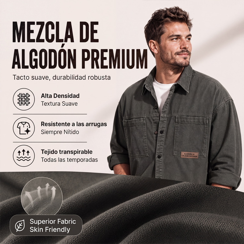 🔥 50% DE DESCUENTO🔥 Camisa utilitaria holgada de manga larga para hombre