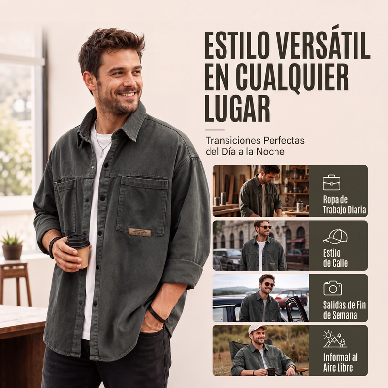 🔥 50% DE DESCUENTO🔥 Camisa utilitaria holgada de manga larga para hombre