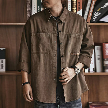 🔥 50% DE DESCUENTO🔥 Camisa utilitaria holgada de manga larga para hombre