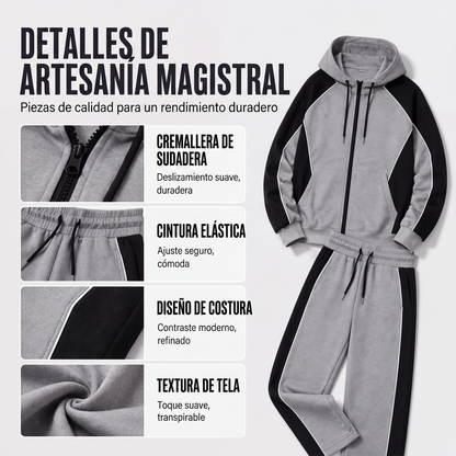 ⏰🔥 ¡OFERTA 50% OFF! 🧥✨ Conjunto Deportivo de Sudadera con Capucha y Pantalones para Hombre – Diseño de Bloques de Color, Cómodo y Estilo Casual