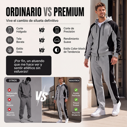 ⏰🔥 ¡OFERTA 50% OFF! 🧥✨ Conjunto Deportivo de Sudadera con Capucha y Pantalones para Hombre – Diseño de Bloques de Color, Cómodo y Estilo Casual