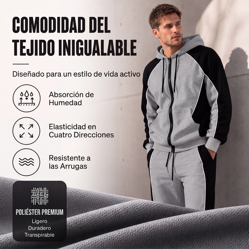 ⏰🔥 ¡OFERTA 50% OFF! 🧥✨ Conjunto Deportivo de Sudadera con Capucha y Pantalones para Hombre – Diseño de Bloques de Color, Cómodo y Estilo Casual