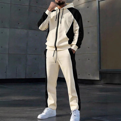 ⏰🔥 ¡OFERTA 50% OFF! 🧥✨ Conjunto Deportivo de Sudadera con Capucha y Pantalones para Hombre – Diseño de Bloques de Color, Cómodo y Estilo Casual
