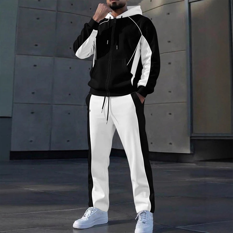 ⏰🔥 ¡OFERTA 50% OFF! 🧥✨ Conjunto Deportivo de Sudadera con Capucha y Pantalones para Hombre – Diseño de Bloques de Color, Cómodo y Estilo Casual