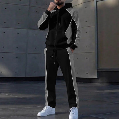 ⏰🔥 ¡OFERTA 50% OFF! 🧥✨ Conjunto Deportivo de Sudadera con Capucha y Pantalones para Hombre – Diseño de Bloques de Color, Cómodo y Estilo Casual