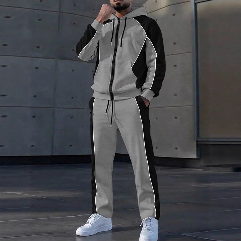 ⏰🔥 ¡OFERTA 50% OFF! 🧥✨ Conjunto Deportivo de Sudadera con Capucha y Pantalones para Hombre – Diseño de Bloques de Color, Cómodo y Estilo Casual