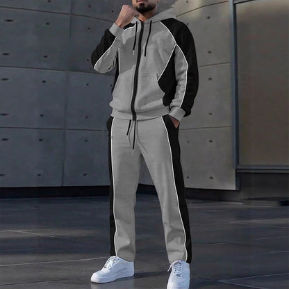 ⏰🔥 ¡OFERTA 50% OFF! 🧥✨ Conjunto Deportivo de Sudadera con Capucha y Pantalones para Hombre – Diseño de Bloques de Color, Cómodo y Estilo Casual