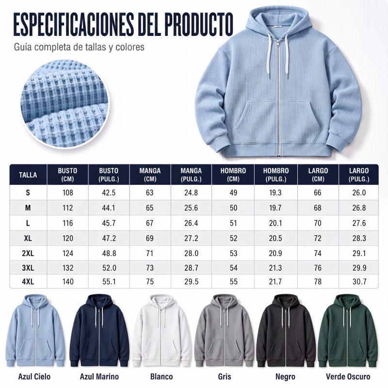 🔥 OFERTA IMPERDIBLE · -50% | Sudadera Waffle con Capucha para Hombre