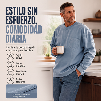 Camiseta de manga larga holgada para hombre