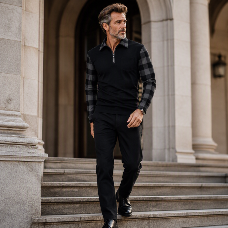 Camisa casual de manga larga con media cremallera para hombre